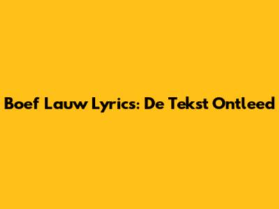 Boef "Lauw" Lyrics: De Tekst Ontleed