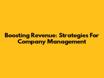 Boosting Revenue: Strategies For Company Management