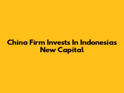 China Firm Invests In Indonesia's New Capital
