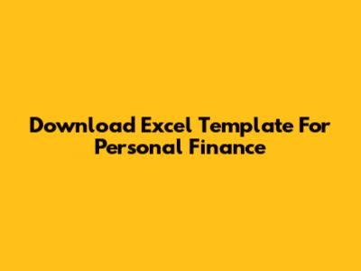 Download Excel Template For Personal Finance