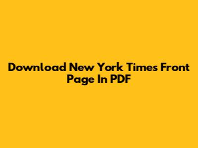 Download New York Times Front Page In PDF