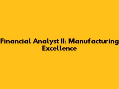 Financial Analyst II: Manufacturing Excellence