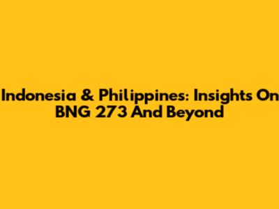 Indonesia & Philippines: Insights On BNG 273 And Beyond