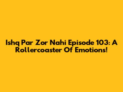 Ishq Par Zor Nahi Episode 103: A Rollercoaster Of Emotions!