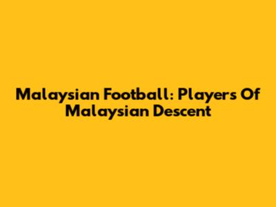 Malaysian Football: Players Of Malaysian Descent