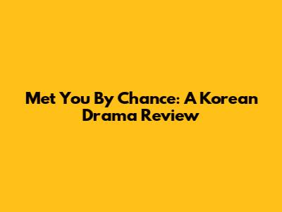 Met You By Chance: A Korean Drama Review