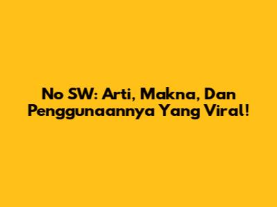 No SW: Arti, Makna, Dan Penggunaannya Yang Viral!