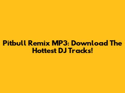 Pitbull Remix MP3: Download The Hottest DJ Tracks!