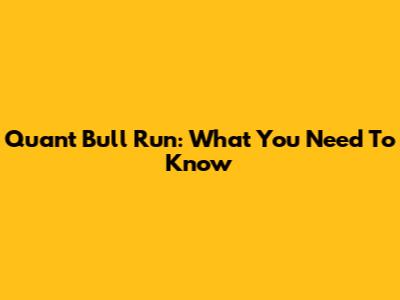 Quant Bull Run: What You Need To Know
