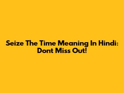 Seize The Time Meaning In Hindi: Don't Miss Out!