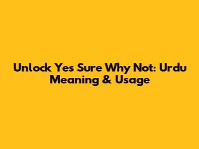Unlock 'Yes Sure Why Not': Urdu Meaning & Usage