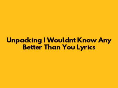 Unpacking "I Wouldn't Know Any Better Than You" Lyrics